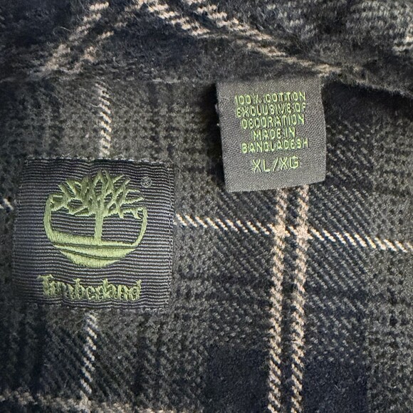 Men’s Timberland Flannel Shirt XL | 100% Cotton | Black Green Plaid - Picture 4 of 8